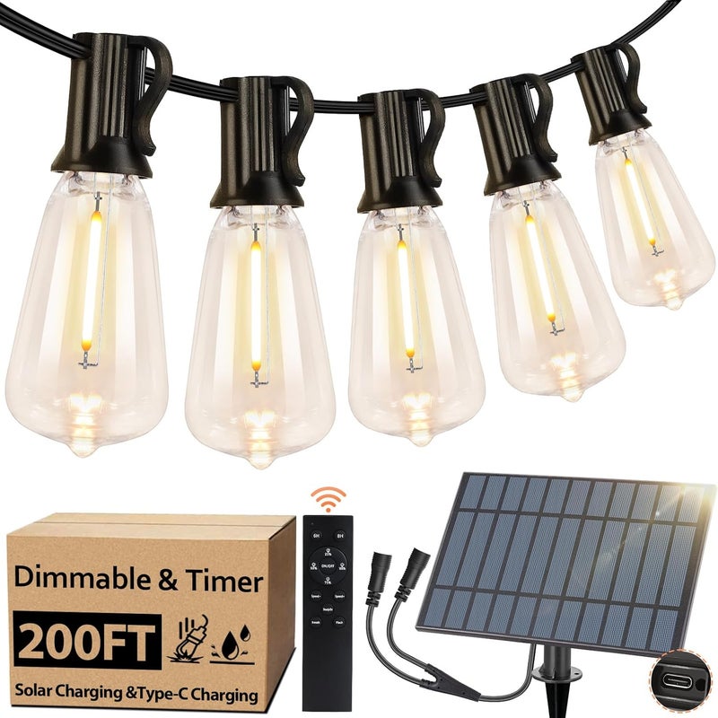 Bosceos Solar Outdoor String Lights Waterproof, 200FT Solar Powered String Lights for Outside with Shatterproof Bulbs, Dimmable ST38 LED Lights String, Patio Hanging Lights for Backyard Garden Party - Image 1